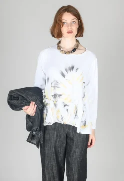 Tadashi Tops^3D Flower and Print Top in White