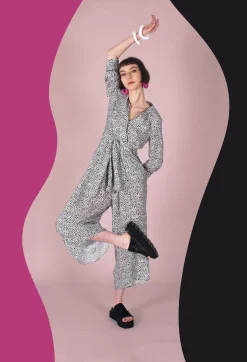 Beatrice B Jumpsuits^Dalmatian Print Jumpsuit in Black / White