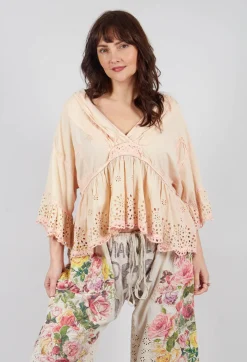 Magnolia Pearl Tops^Dear Liza Eyelet Blouse in Kiss Molly