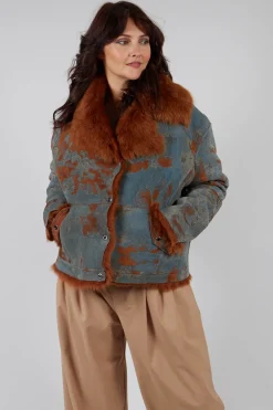Artico Jackets^Denim Jacket with Fur Lining and Trim