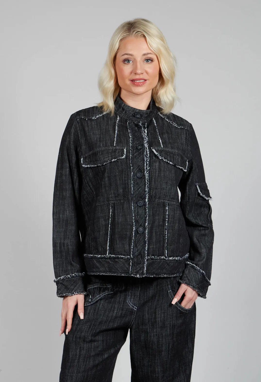 Tadashi Jackets^Denim Style Top in Black