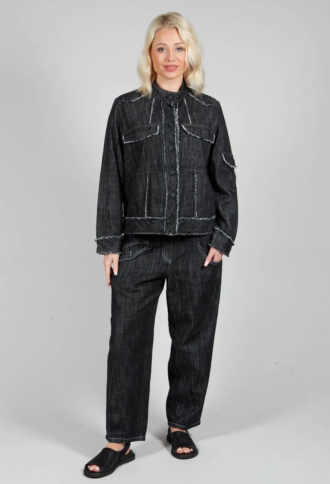 Tadashi Jackets^Denim Style Top in Black