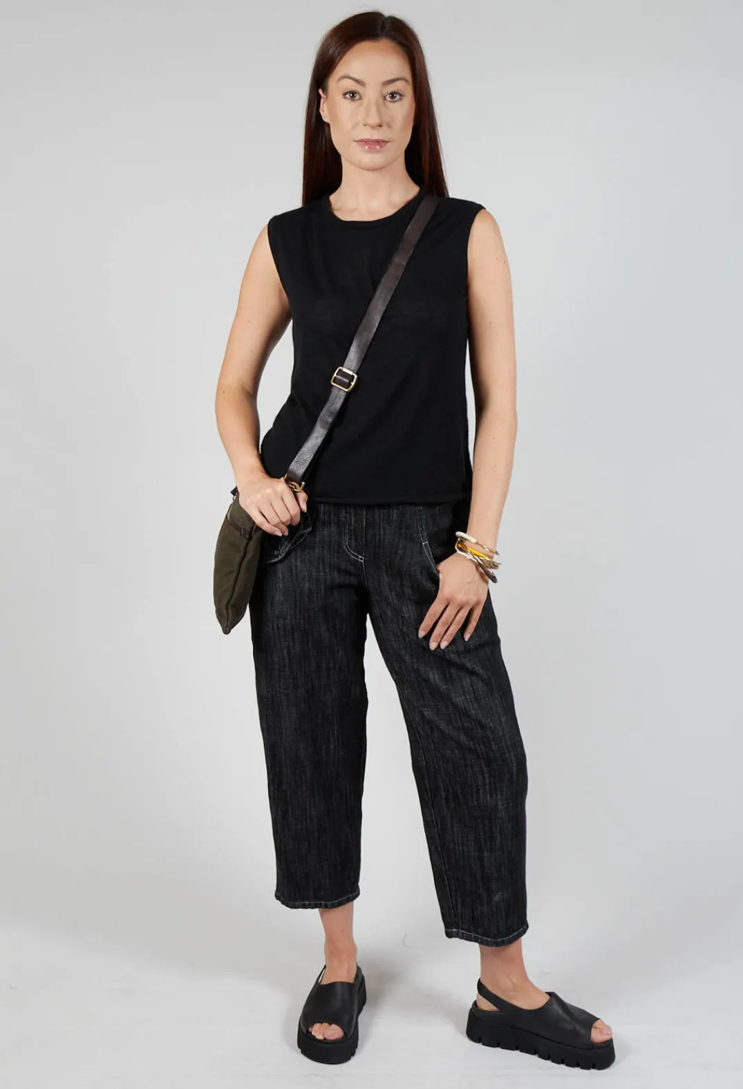 Tadashi Trousers^Denim Style Trousers in Black