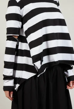 Pluslavie Tops^Detached Sleeve T-shirt in Block Stripe