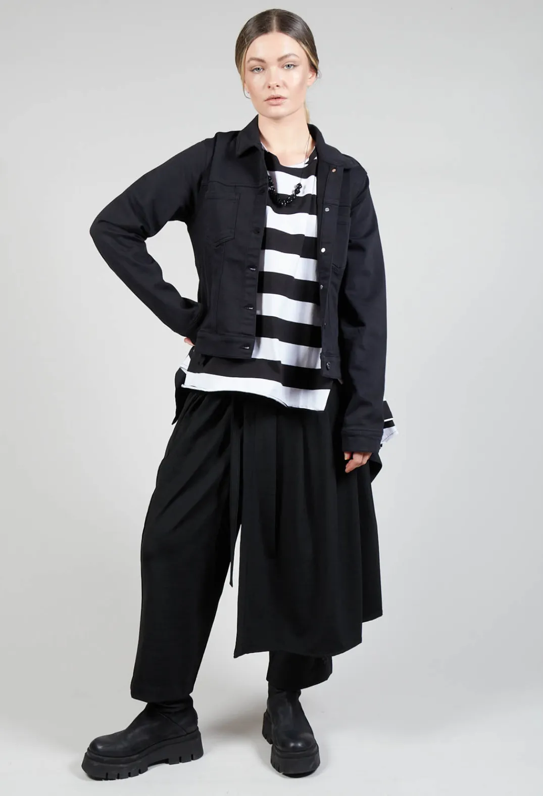 Pluslavie Tops^Detached Sleeve T-shirt in Block Stripe