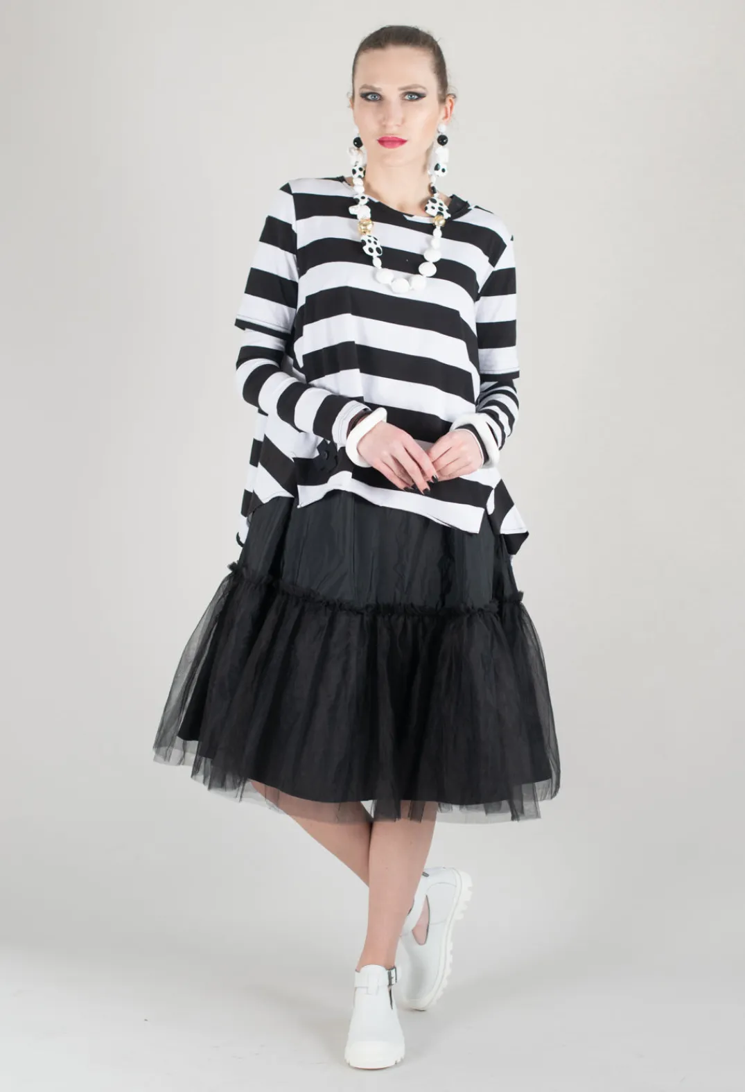 Pluslavie Tops^Detached Sleeve T-shirt in Block Stripe