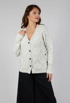 Sarah Pacini Cardigans^Diamond Cable Knit Cardigan in Cream