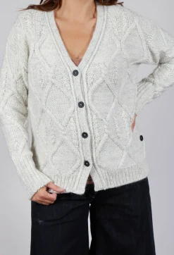 Sarah Pacini Cardigans^Diamond Cable Knit Cardigan in Cream