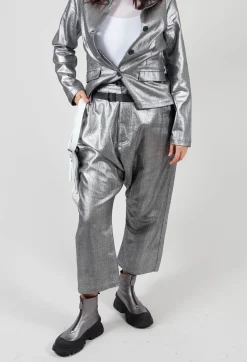 Pal Offner Trousers^Double Belted Hang Loose Trousers in Silver Metallic