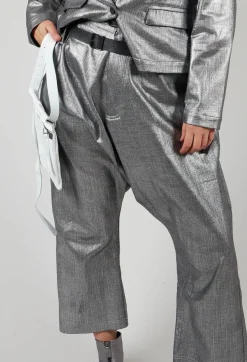 Pal Offner Trousers^Double Belted Hang Loose Trousers in Silver Metallic