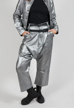 Pal Offner Trousers^Double Belted Hang Loose Trousers in Silver Metallic