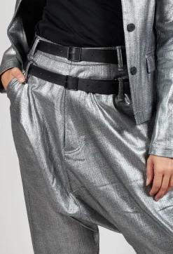 Pal Offner Trousers^Double Belted Hang Loose Trousers in Silver Metallic
