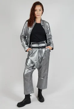 Pal Offner Trousers^Double Belted Hang Loose Trousers in Silver Metallic