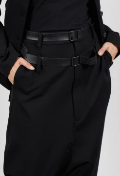 Pal Offner Trousers^Double Belted Trousers in Black