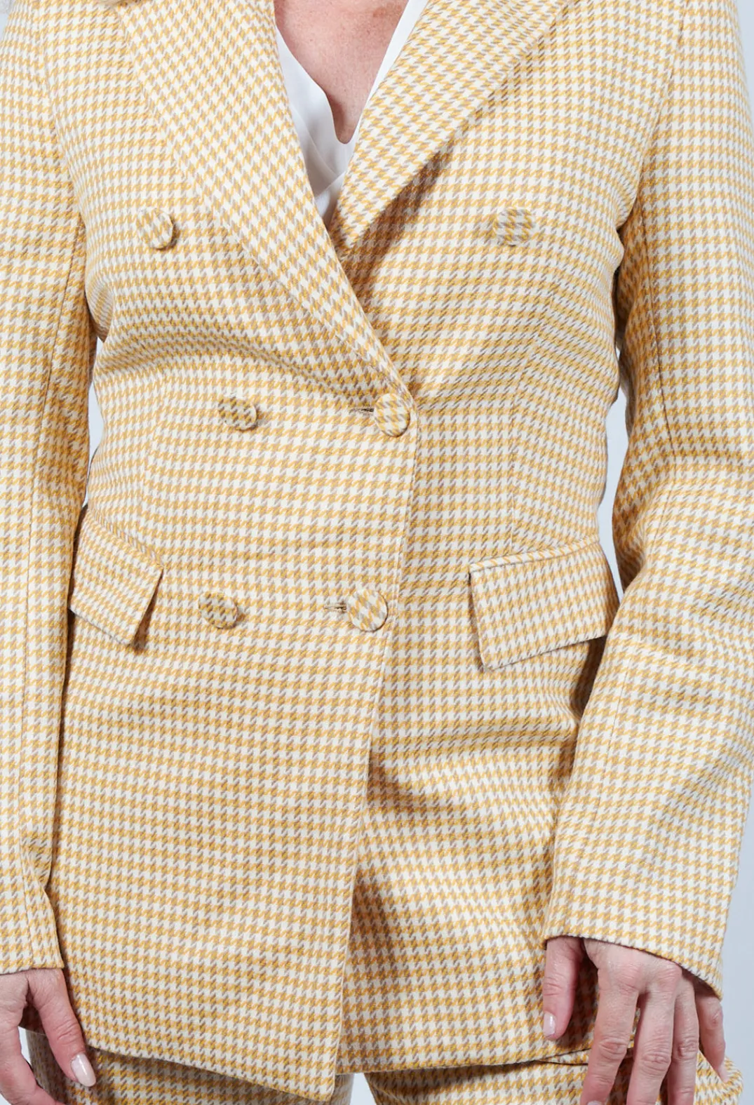 Beatrice B Jackets^Double Breasted Blazer in Cream Yellow
