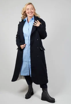 Marc Point Jackets^Double Breasted Coat in Navy Blue