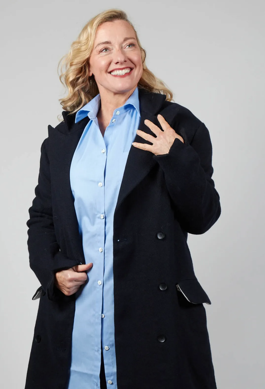 Marc Point Jackets^Double Breasted Coat in Navy Blue