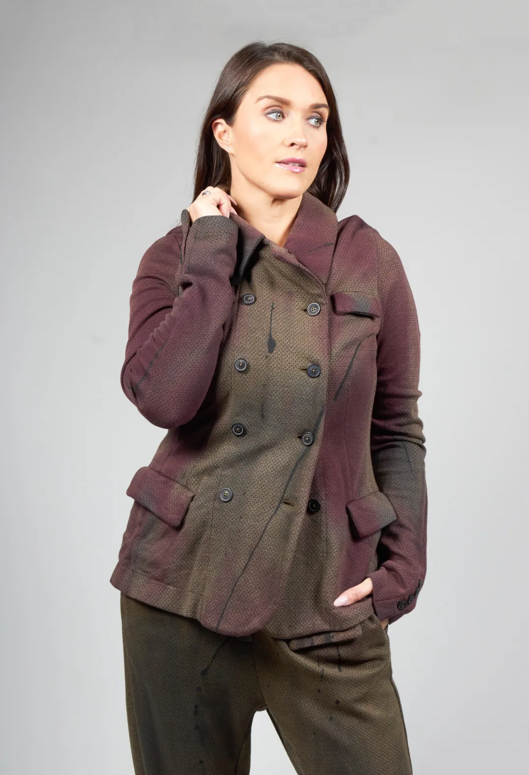 Rundholz Mainline Jackets^Double Breasted Jacket with Pointed Collar in Umbra Paint