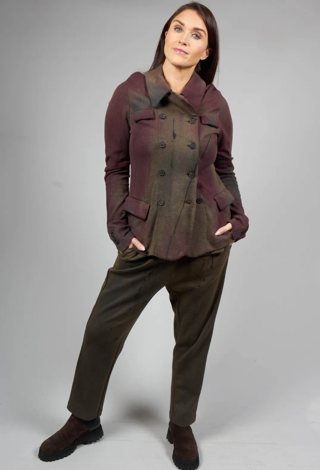 Rundholz Mainline Jackets^Double Breasted Jacket with Pointed Collar in Umbra Paint