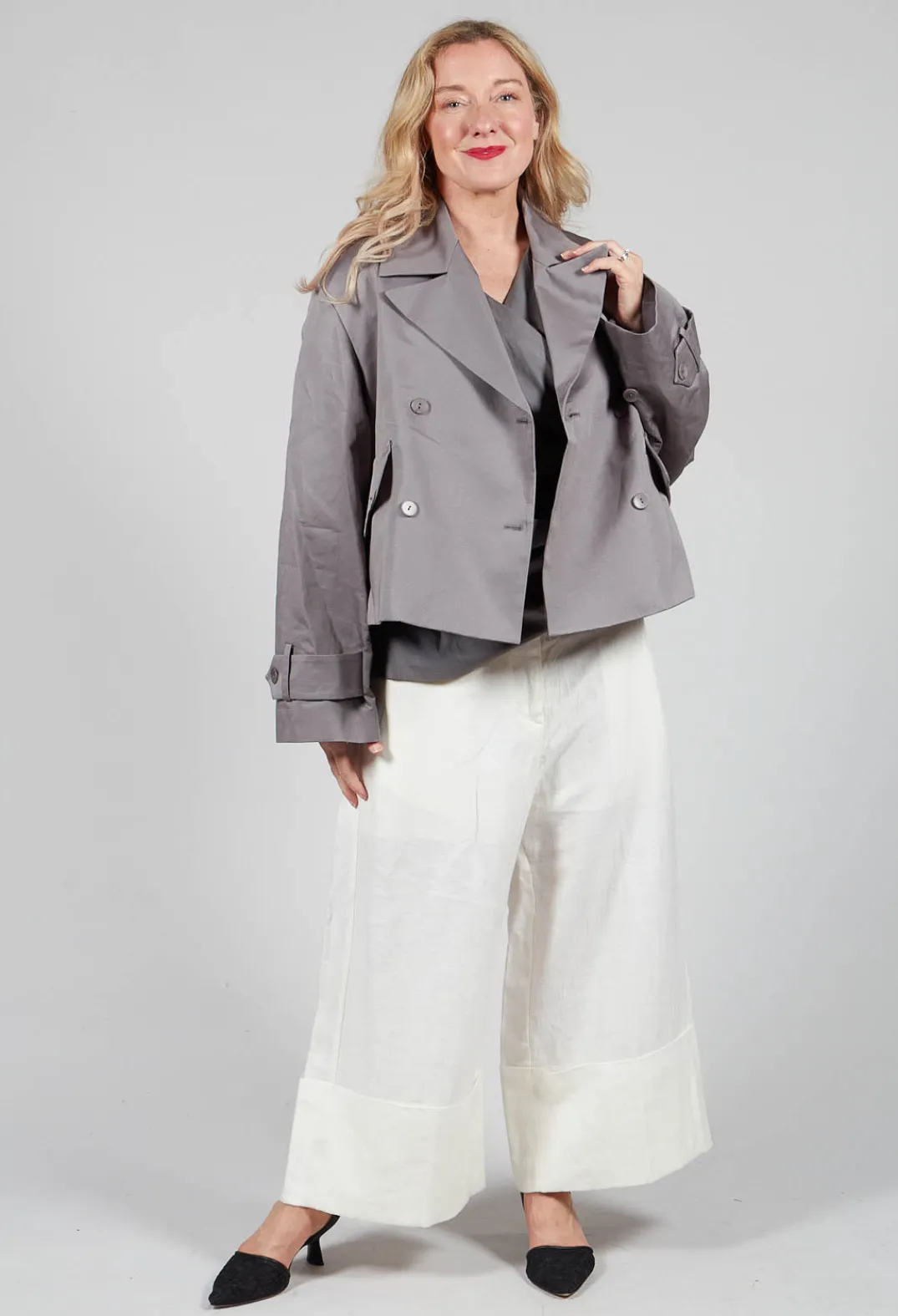 Malloni Coats^Double Breasted Short Jacket in Acciaio