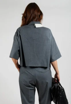 SOH Shirts & Blouses^Double Collar Shirt in Grey Blue