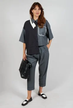 SOH Shirts & Blouses^Double Collar Shirt in Grey Blue