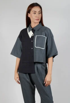 SOH Shirts & Blouses^Double Collar Shirt in Grey Blue