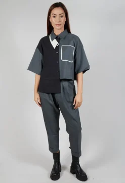 SOH Shirts & Blouses^Double Collar Shirt in Grey Blue