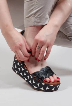 Chie Mihara Boots^Doyki Wedge in Black and White Print