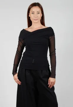 Mei Meij Tops^Draped Mesh Top in Nero