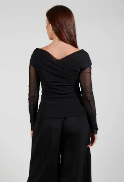 Mei Meij Tops^Draped Mesh Top in Nero