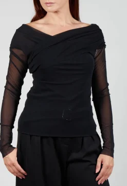 Mei Meij Tops^Draped Mesh Top in Nero