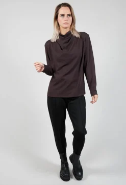 Xenia Design Shirts & Blouses^Draped Neck Blouse with Long Sleeves in Dark Brown