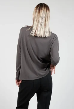 Xenia Design Shirts & Blouses^Draped Neck Blouse with Long Sleeves in Grey
