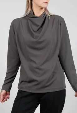 Xenia Design Shirts & Blouses^Draped Neck Blouse with Long Sleeves in Grey