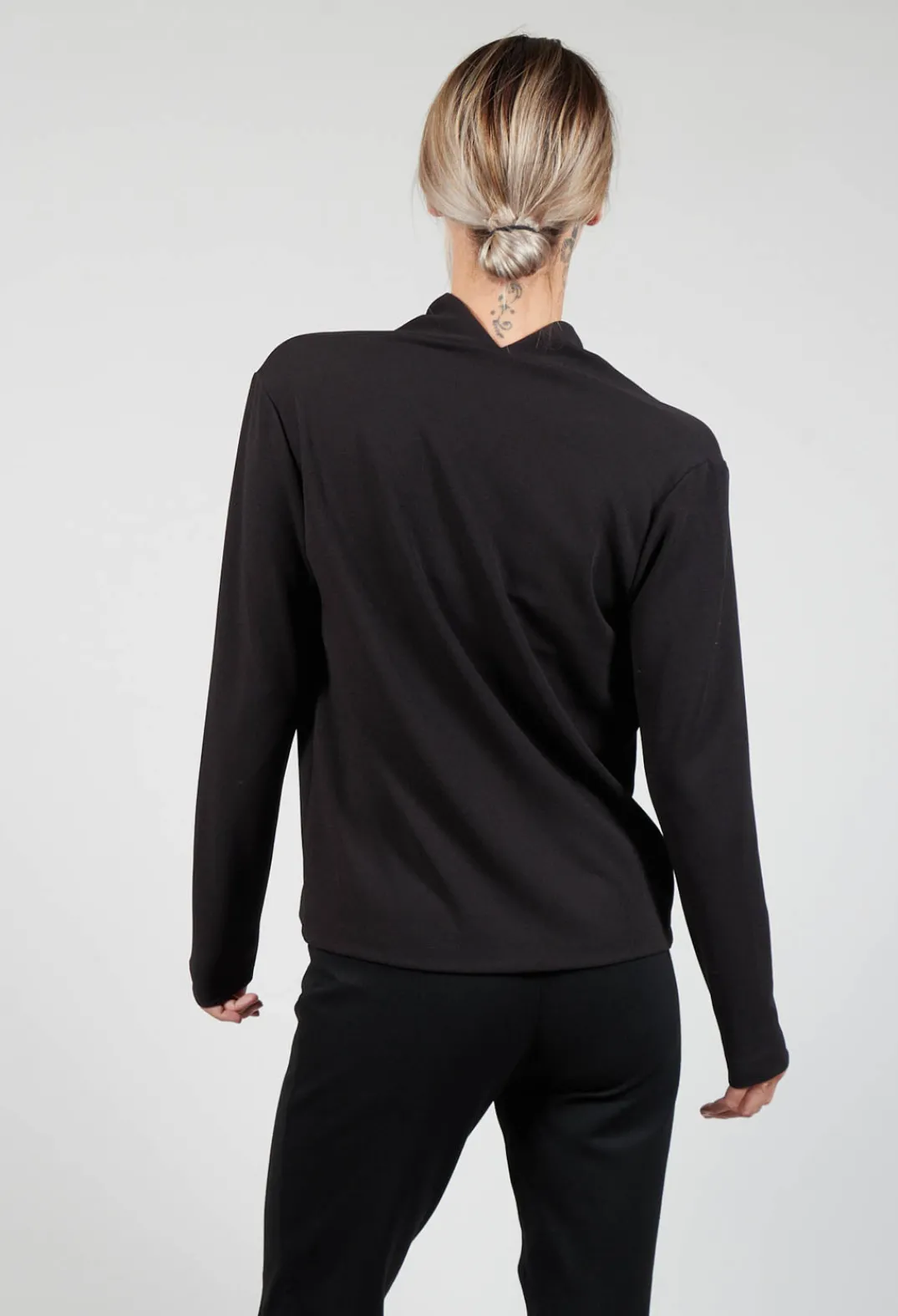 Xenia Design Shirts & Blouses^Draped Neck Blouse with Long Sleeves in Black