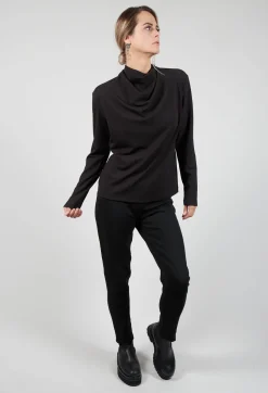 Xenia Design Shirts & Blouses^Draped Neck Top with Long Sleeves in Dark Grey