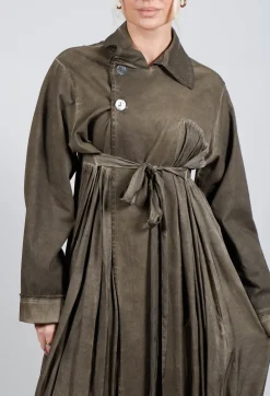 Sanctamuerte Dresses^Dress Coat in Gabardina and Raso di Viscosa Green Tuscany