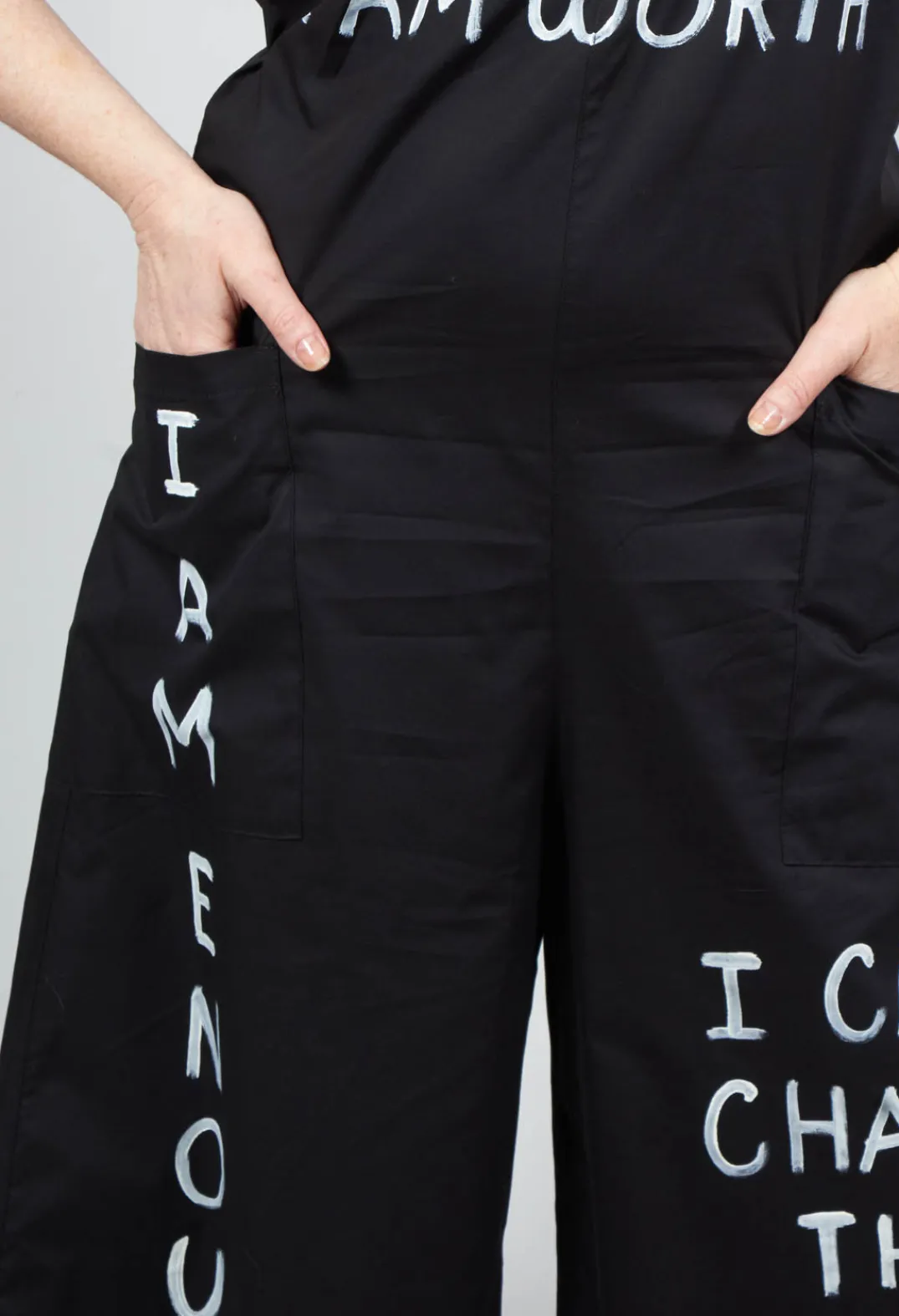 Bread and Butter Jumpsuits^Drop Crotch Jumpsuit with Lettering in Black