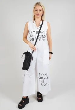 Bread and Butter Jumpsuits^Drop Crotch Jumpsuit with Lettering in White