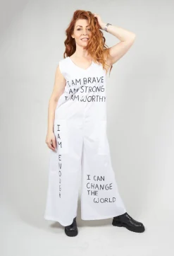 Bread and Butter Jumpsuits^Drop Crotch Jumpsuit with Lettering in White