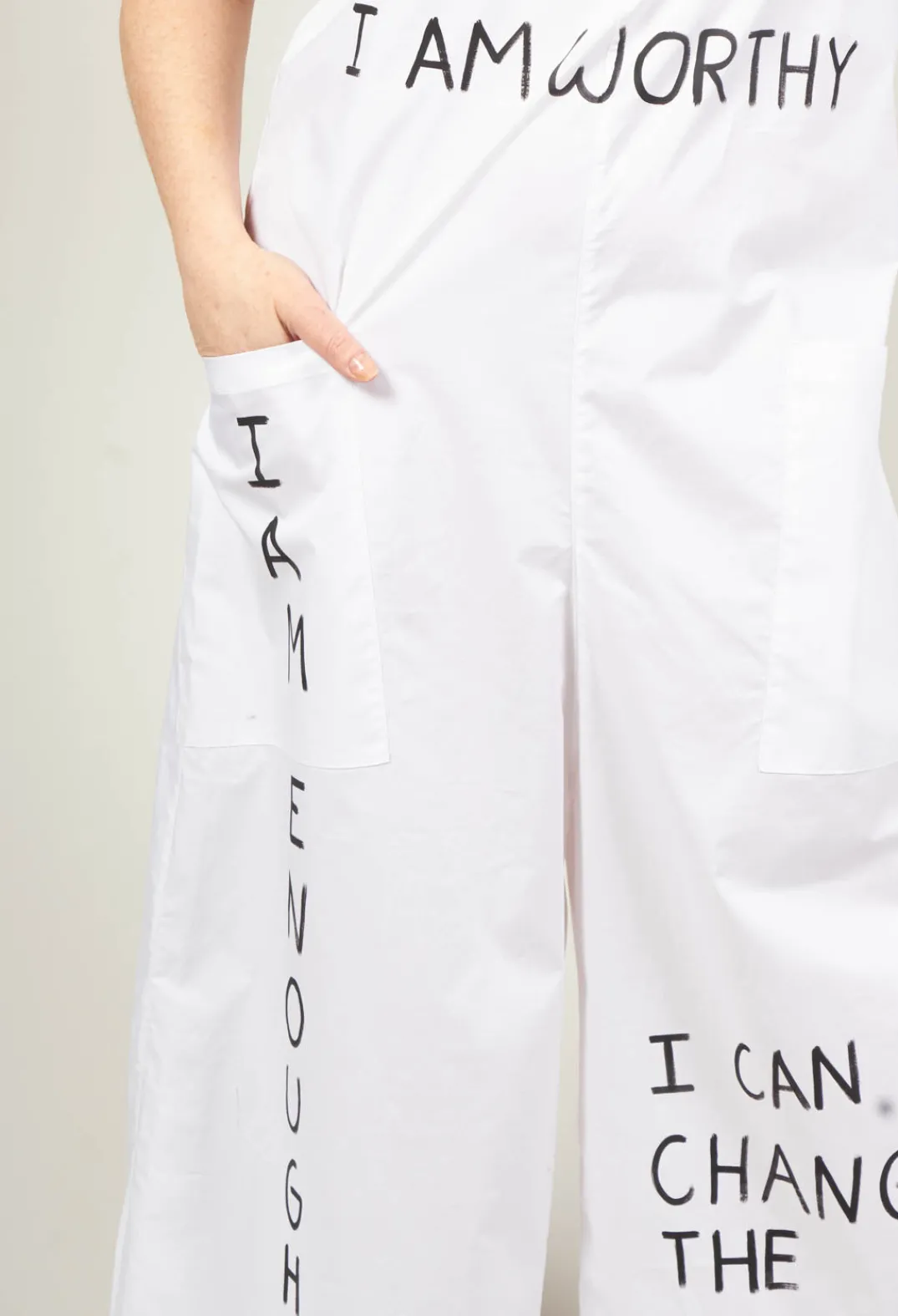 Bread and Butter Jumpsuits^Drop Crotch Jumpsuit with Lettering in White