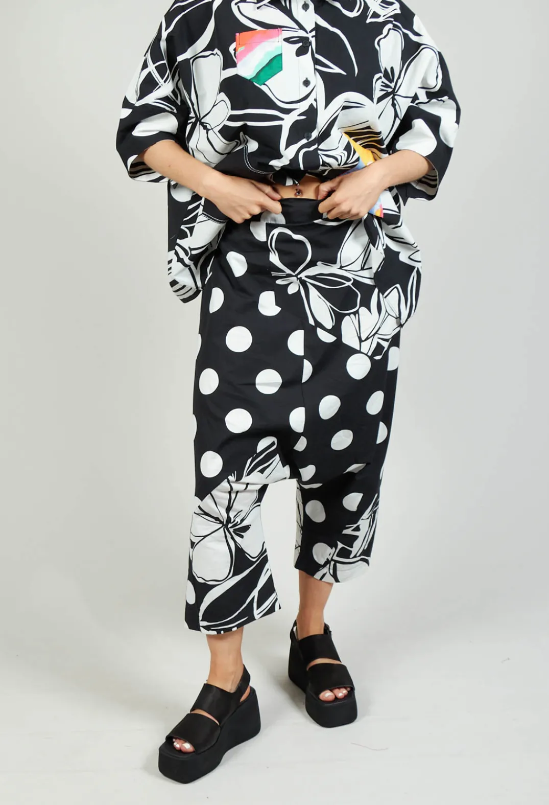 Bize Trousers^Drop-Crotch Polka Dot in Original Black