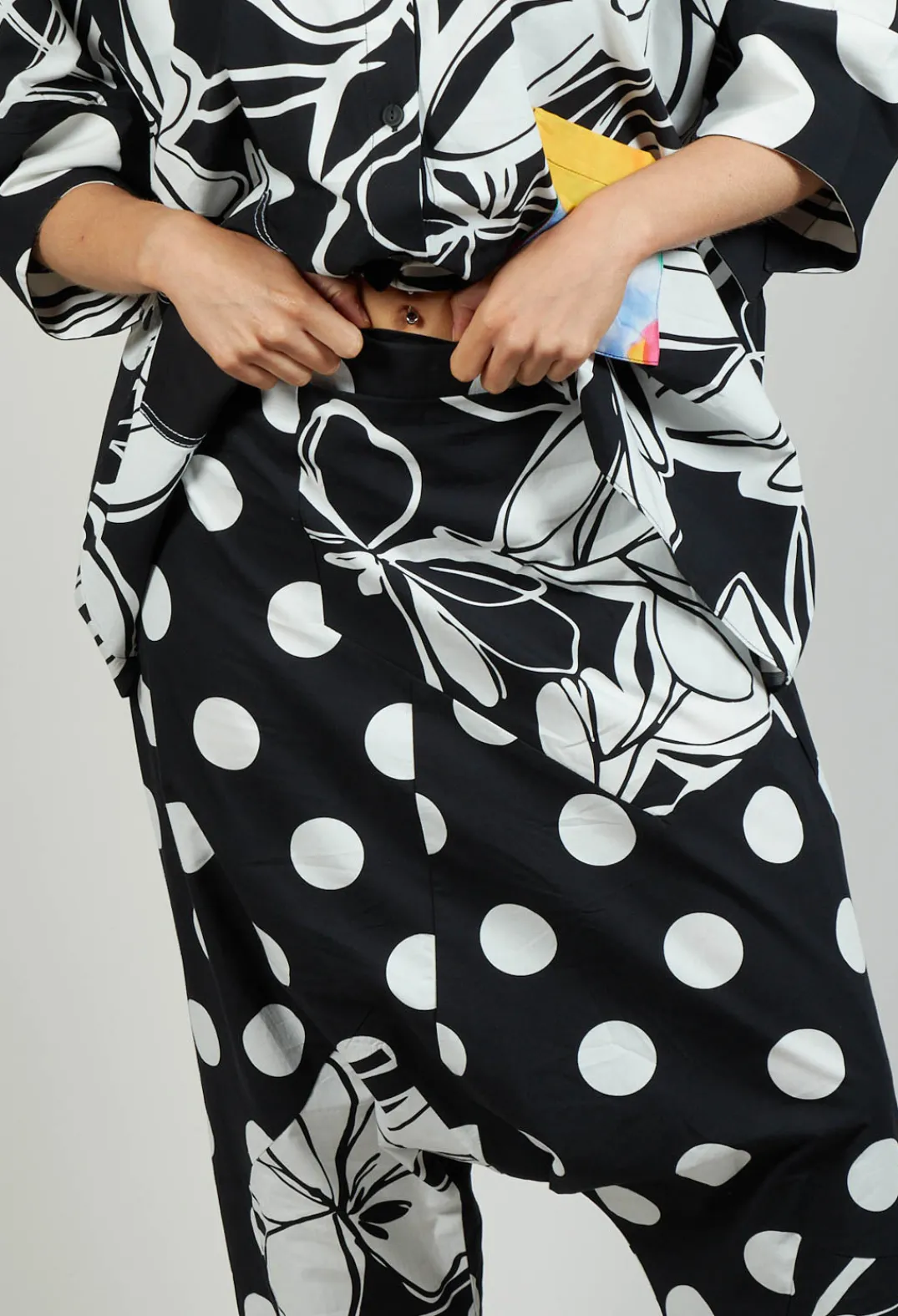 Bize Trousers^Drop-Crotch Polka Dot in Original Black