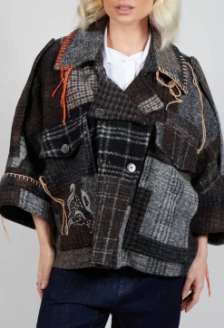 Be Your Essence Jackets^Dropped Shoulder Jacket in Grey Print