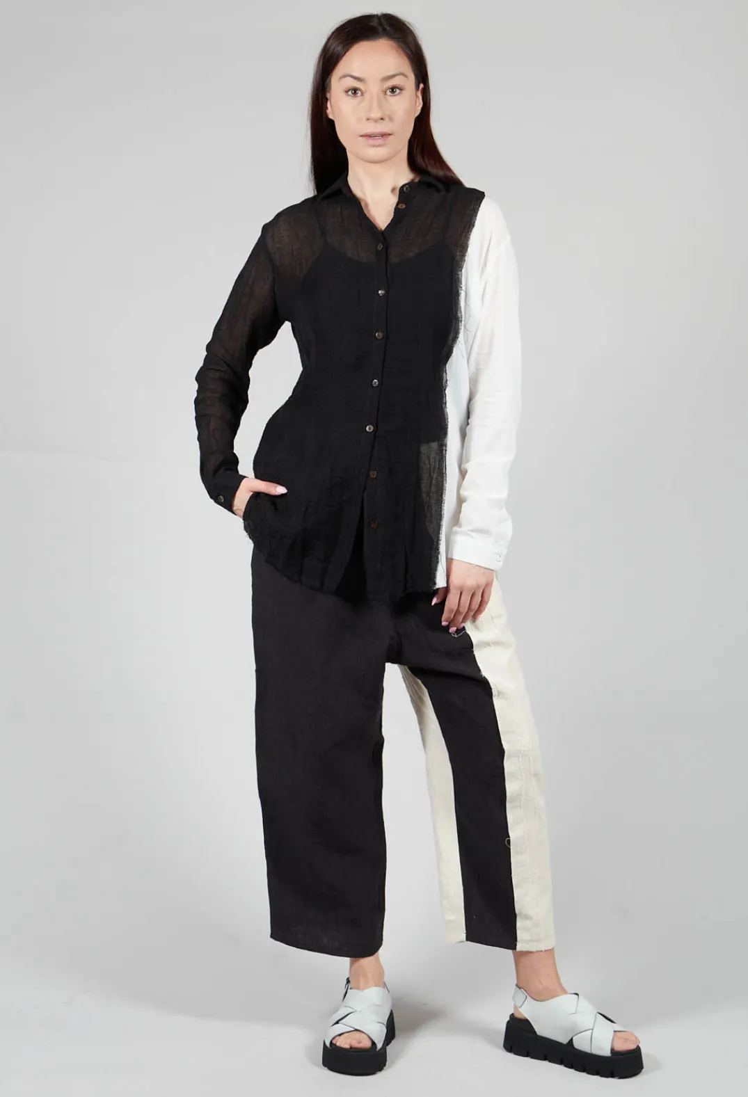 Marc Point Shirts & Blouses^Dual Fabric Shirt in Black and White
