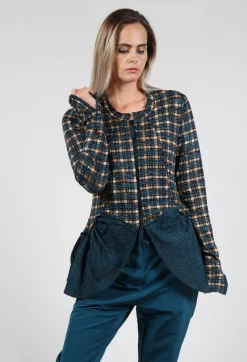 Rundholz Black Label Jackets^Dual Fabric Zip Through Jacket in Ink Check