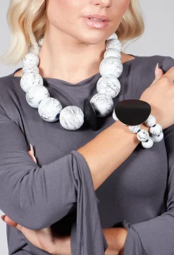 Katerina Vassou Bracelets^Dual Strand Bracelet with Black Pendant in White
