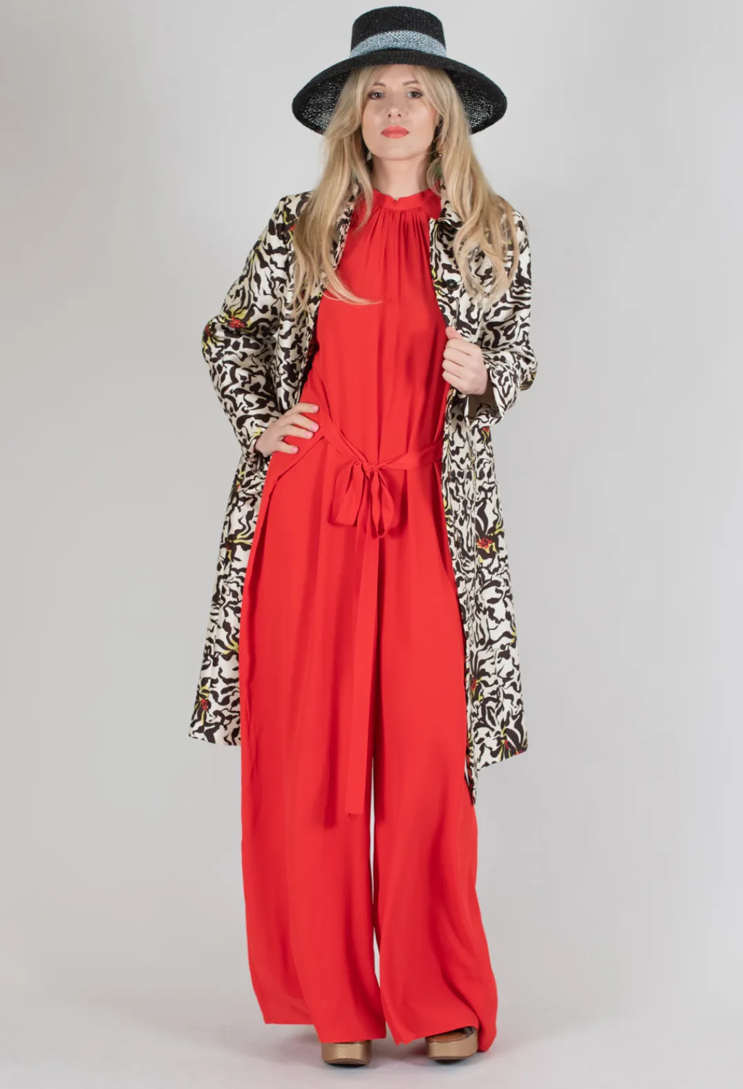 Beatrice B Coats^Duchesse Dust Coat in Botanic Zebra Print