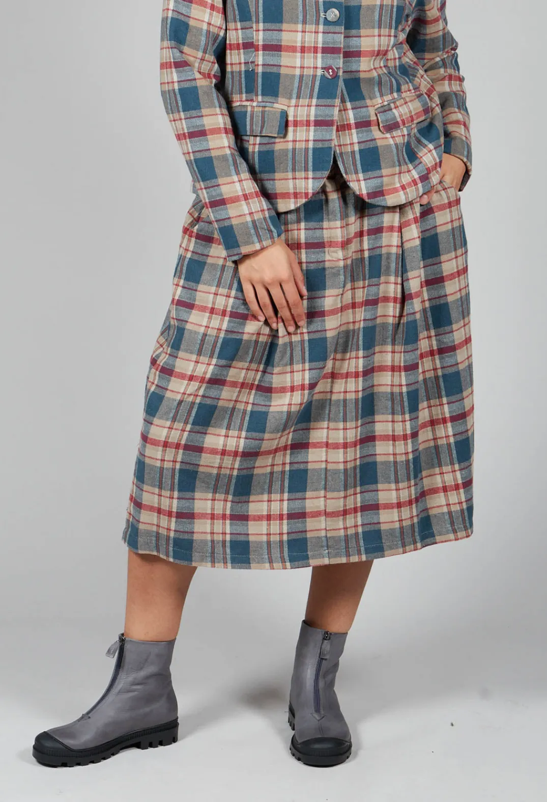 Amici Skirts^Elastic Waist Plaid Cotton Skirt in Sand